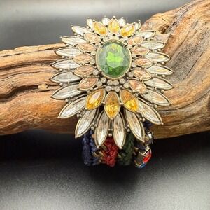 Zara Boho Statement Bracelet Sunflower Crystal Braided Cord Multi Color Adjust